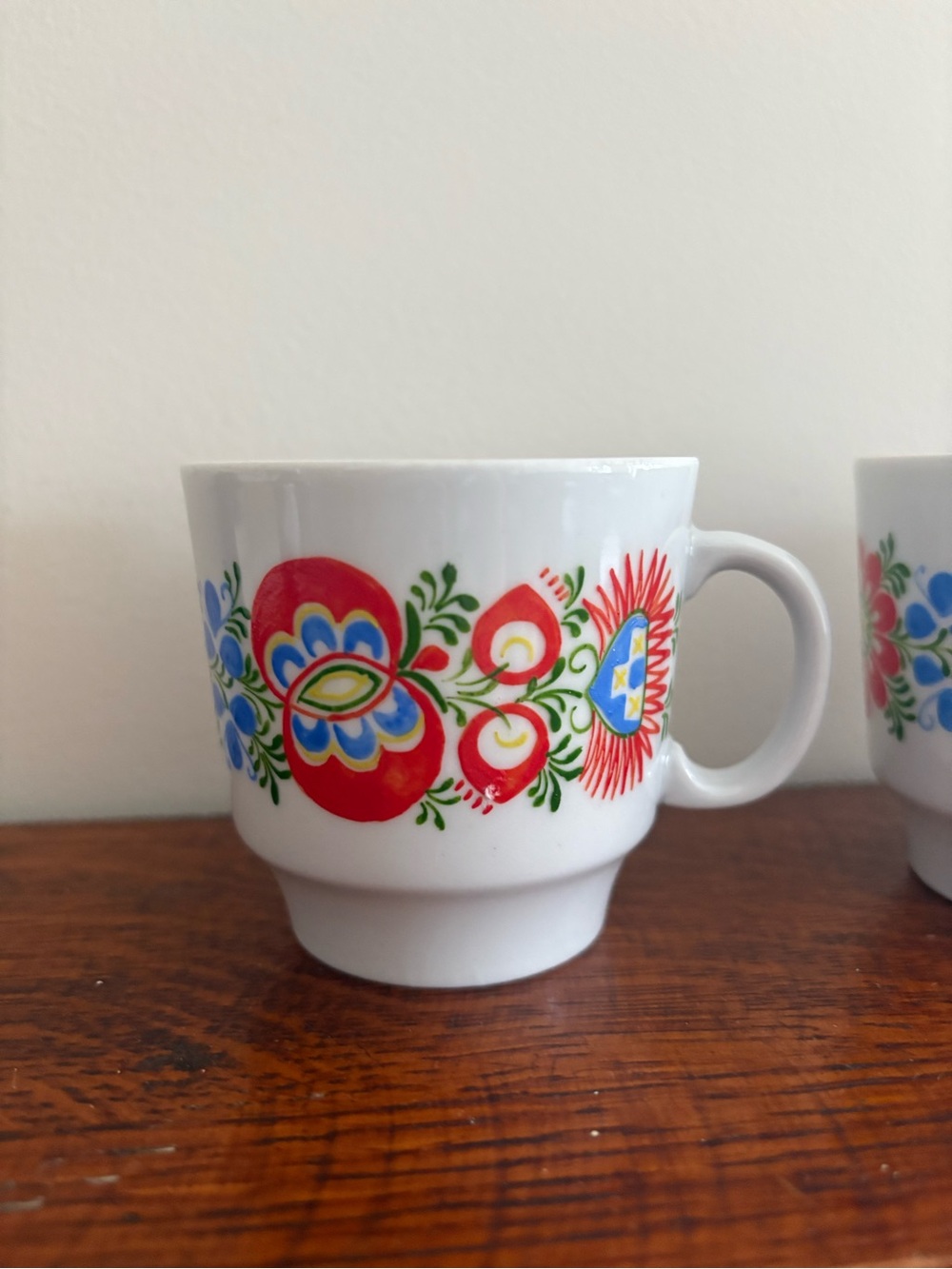 Set of 3 Vintage Funky Folk Art Mugs